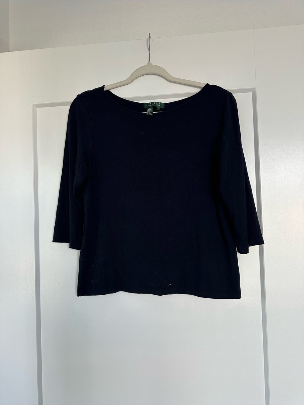 Lauren Ralph Lauren Navy Three-Quarter Sleeve Knit Top